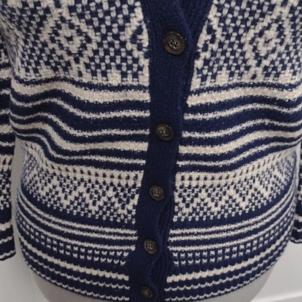 Madewell 100%Merino Wool Navy and Cream Striped Cardigan, Farm, Vacation, Y2K - Picture 4 of 12